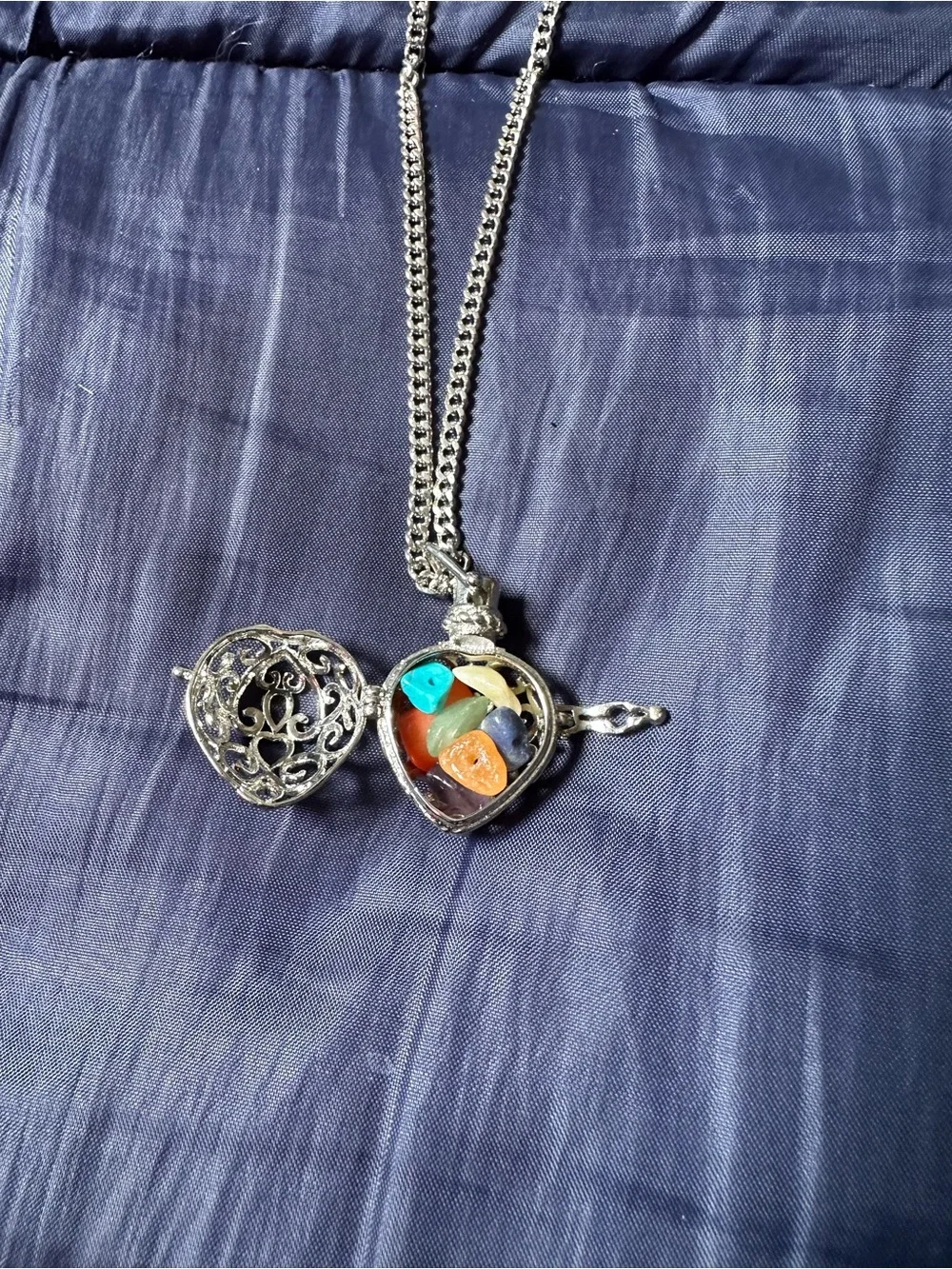 Silver Heart Locket Necklace with Multicolor Accents - Picture 3 of 3